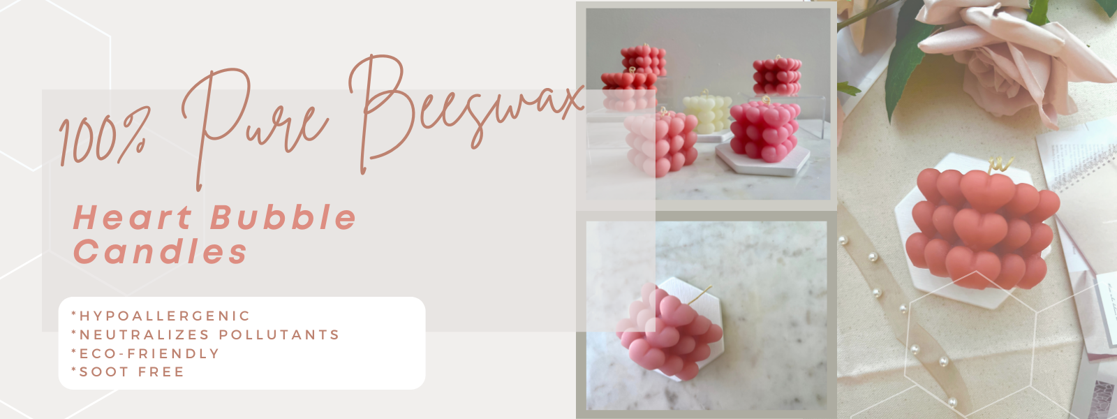 ROSERAY 100% Pure Beeswax Heart Bubble Candle